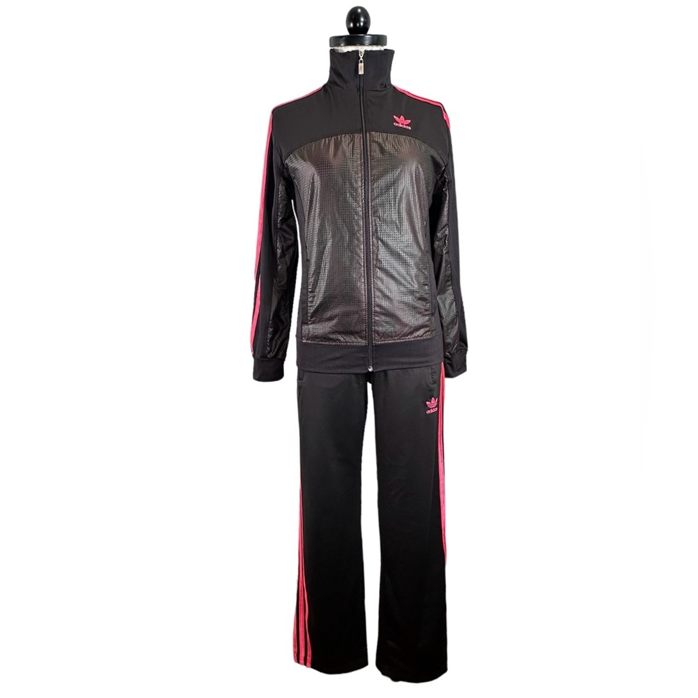 Adidas Black/Pink Athleisure Track Suit Jacket Pants Set GIRLS XL